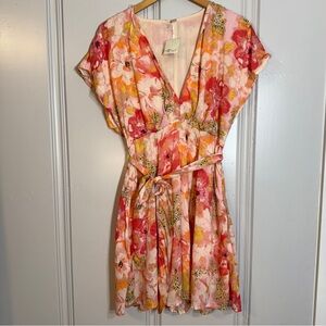 Free People Freddy tie‎ waist floral flowy mini dress size XS Fruit Punch
